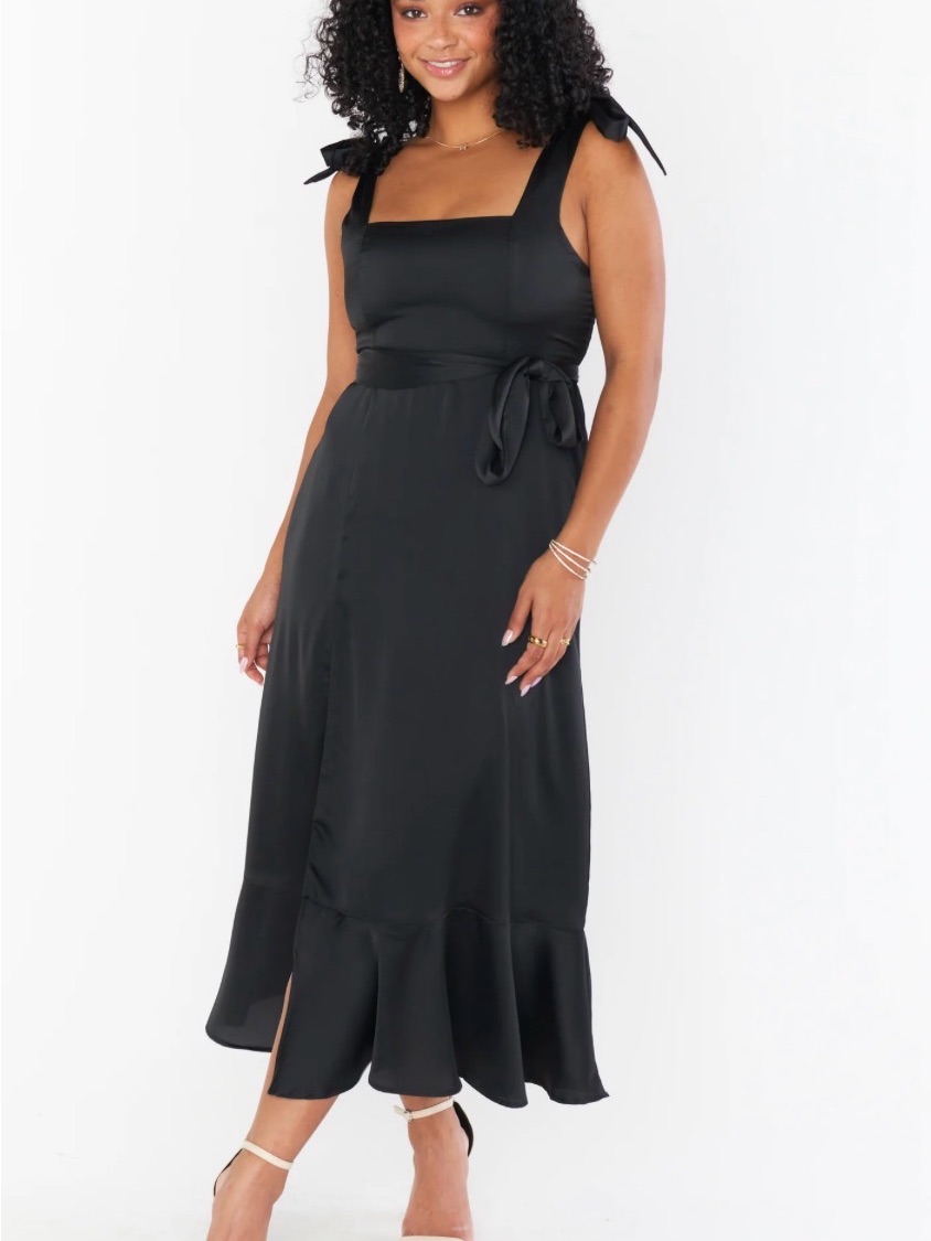 Black Satin Midi Dress - Us L (8-10)